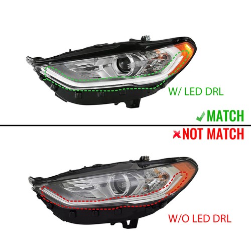 Halogen Headlight For 2017-2020 Ford Fusion w/ LED DRL w/ Bulbs Left Driver Side - Image 3