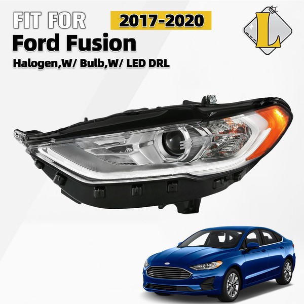 Halogen Headlight For 2017-2020 Ford Fusion w/ LED DRL w/ Bulbs Left Driver Side