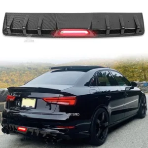 For Audi A3 A4 A5 A6 A7 A8 Rear Bumper Diffuser w/ LED Tail Brake Light Carbon