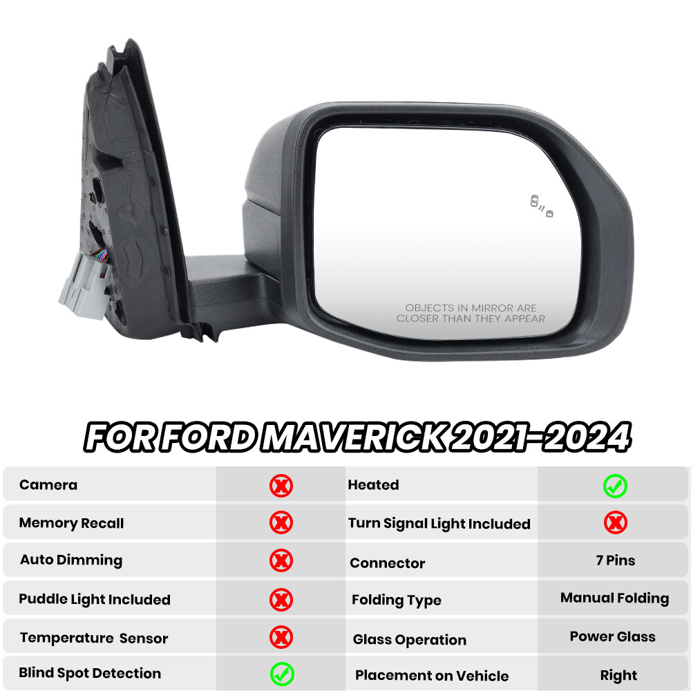 Passenger Right Side Mirror Heated Manual Fold for Ford Bronco Sport 2021-2024 - Image 2