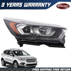 Halogen LED DRL Projector Headlight - Passenger For Ford Escape 2017-2019 Black