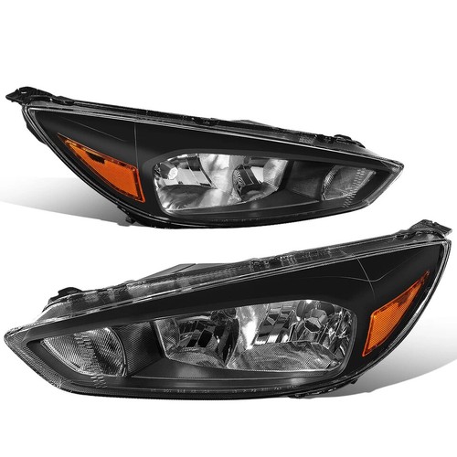 For 2015-2018 Ford Focus Black Bezel w/Bulb w/o LED DRL Halogen Headlights LH+RH - Image 2