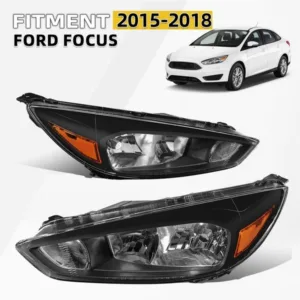 For 2015-2018 Ford Focus Black Bezel w/Bulb w/o LED DRL Halogen Headlights LH+RH