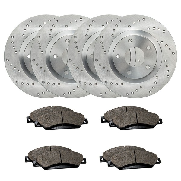 Front & Rear Drilled Brake Rotors + Pads for 2018 2019 2020-2023 Honda Accord