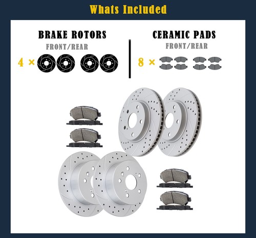 Front and Rear Brake Rotors Pads fit for Toyota RAV4 2006-18 Drilled Slotted - Image 7