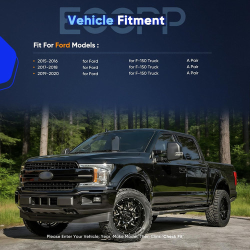 Pair Tow Mirrors Ford F150 2015-2020 Power Heated Turn Signal Temp Sensor Black - Image 2