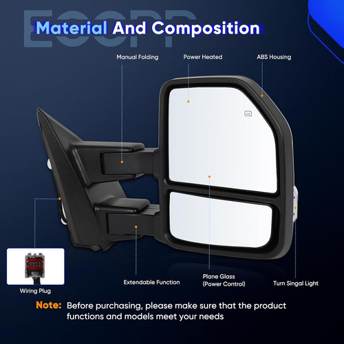 Pair Tow Mirrors Ford F150 2015-2020 Power Heated Turn Signal Temp Sensor Black - Image 3