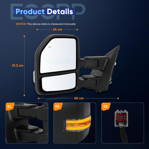 Pair Tow Mirrors Ford F150 2015-2020 Power Heated Turn Signal Temp Sensor Black - Image 4