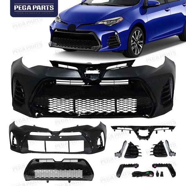 Complete Front Bumper Upper Grille Fog Light Set For 17-19 Toyota Corolla SE XSE