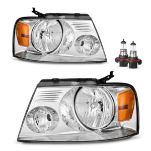 Pair Headlights Assembly For 2004-2008 Ford F-150 F150 Chrome with Bulbs