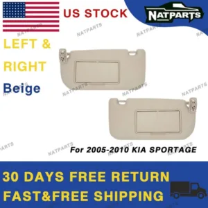 Pair Beige Sun Visor W/O Light For 05-10Kia Sportage 85202-1F690LX 85201-1F690LX