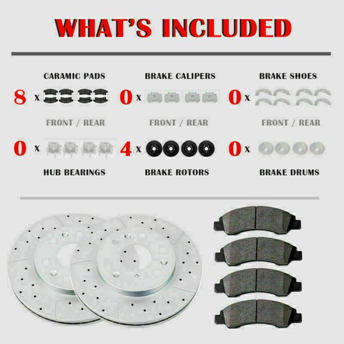 For Chevrolet Silverado GMC Sierra 1500 Front Rear Drilled Rotors Brake Pads Kit - Image 9