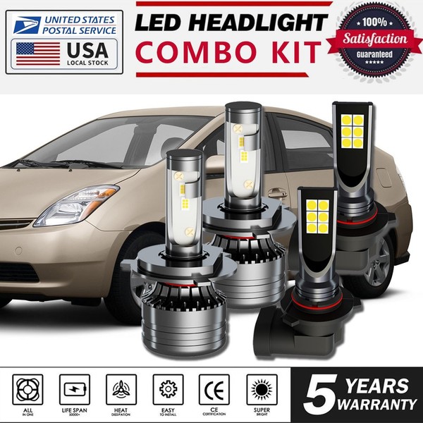 For Toyota Prius 2004-2009 Combo LED Headlight Kit Hi/Lo Beam+Fog Light Bulb
