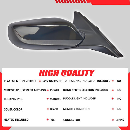 Passenger Right Side View Mirror Assembly Compatible with 2016-2022 Chevy Malibu - Image 3
