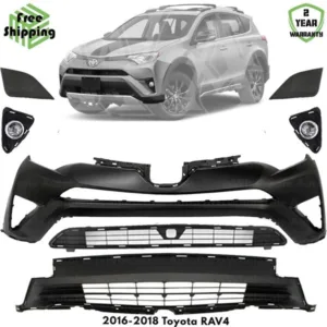 Front Bumper Cover Fascia & Lower Grille Kit For 2016-2018 Toyota RAV4