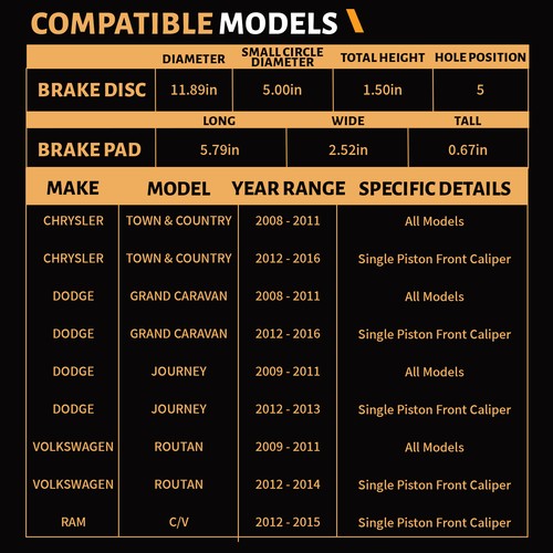 Front Brake Disc Rotors and Pads for Dodge Grand Caravan Chrysler Town & Country - Image 2