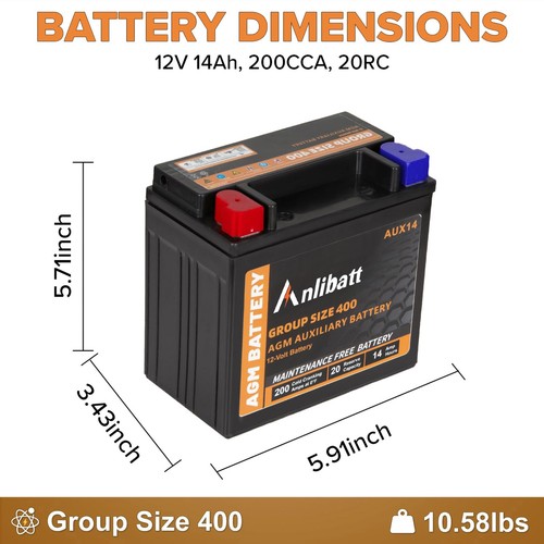 AUX14 Auxiliary Battery 12V 14Ah 20RC 200CCA Group 400 AUX Automotive Battery - Image 4