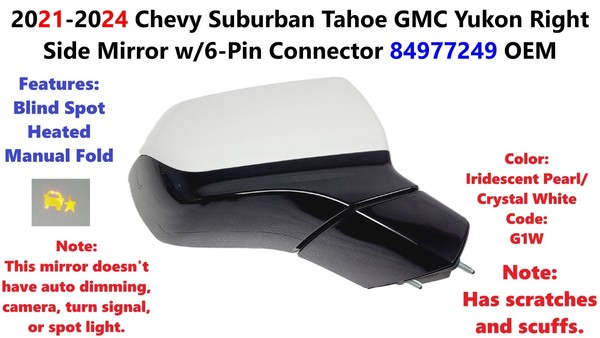 Side Mirror 2021 -2024 Chevy Suburban Tahoe GMC Yukon Right 6-Pin 84977249
