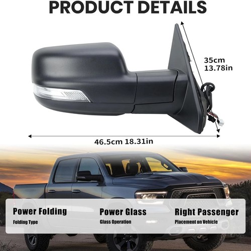 Power Fold Side Mirror Fit Ram 1500 2019 2020 21-2024 Passenger W/Signal Heated - Image 10