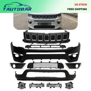 Front Bumper Set For Jeep Compass 2017 2018 2019 2020 2021 Upper Lower Grill Fog
