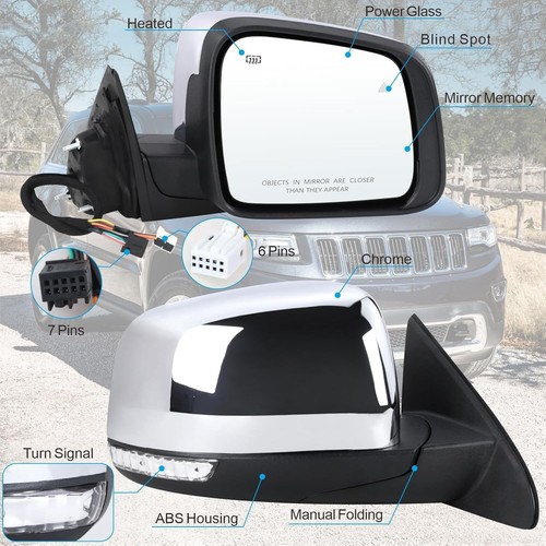 2011-2022 Jeep Grand Cherokee Passenger Side Manual Fold Mirror w/ Blind Spot - Image 9